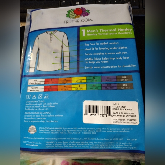 Fruit of the Loom Thermal Henley - Picture 2 of 2